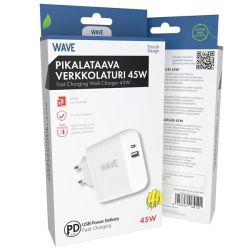 Pikalataava verkkolaturi USB-C/USB-A 45 W 30W+12W