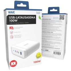 USB-latausasema 100W 3xUSB -C/1xUSB-A Valkoinen