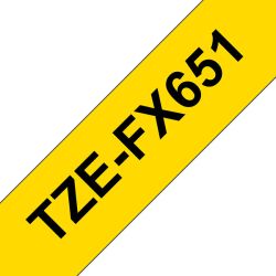 TZe-FX651 Flexible tarranauha 24mmx8m musta teksti / keltainen pohja