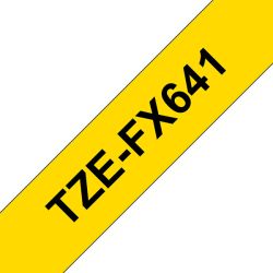 TZe-FX641 Flexible tarranauha 18mmx8m musta teksti / keltainen pohja