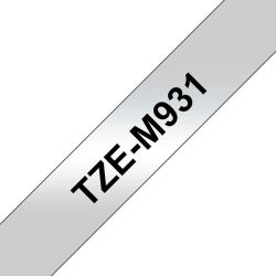 TZe-M931 tarranauha 12mmx8m musta teksti / hopea pohja matta