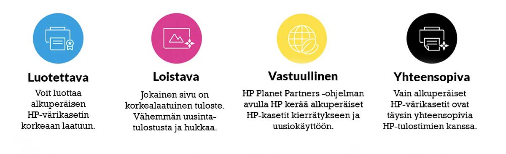 Alkuperäiset HP-värikasetit. Suunniteltu ympäristö huomioiden.